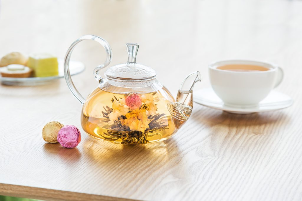 Flower tea blooms in a tisane from the Flower Pot Tea Company