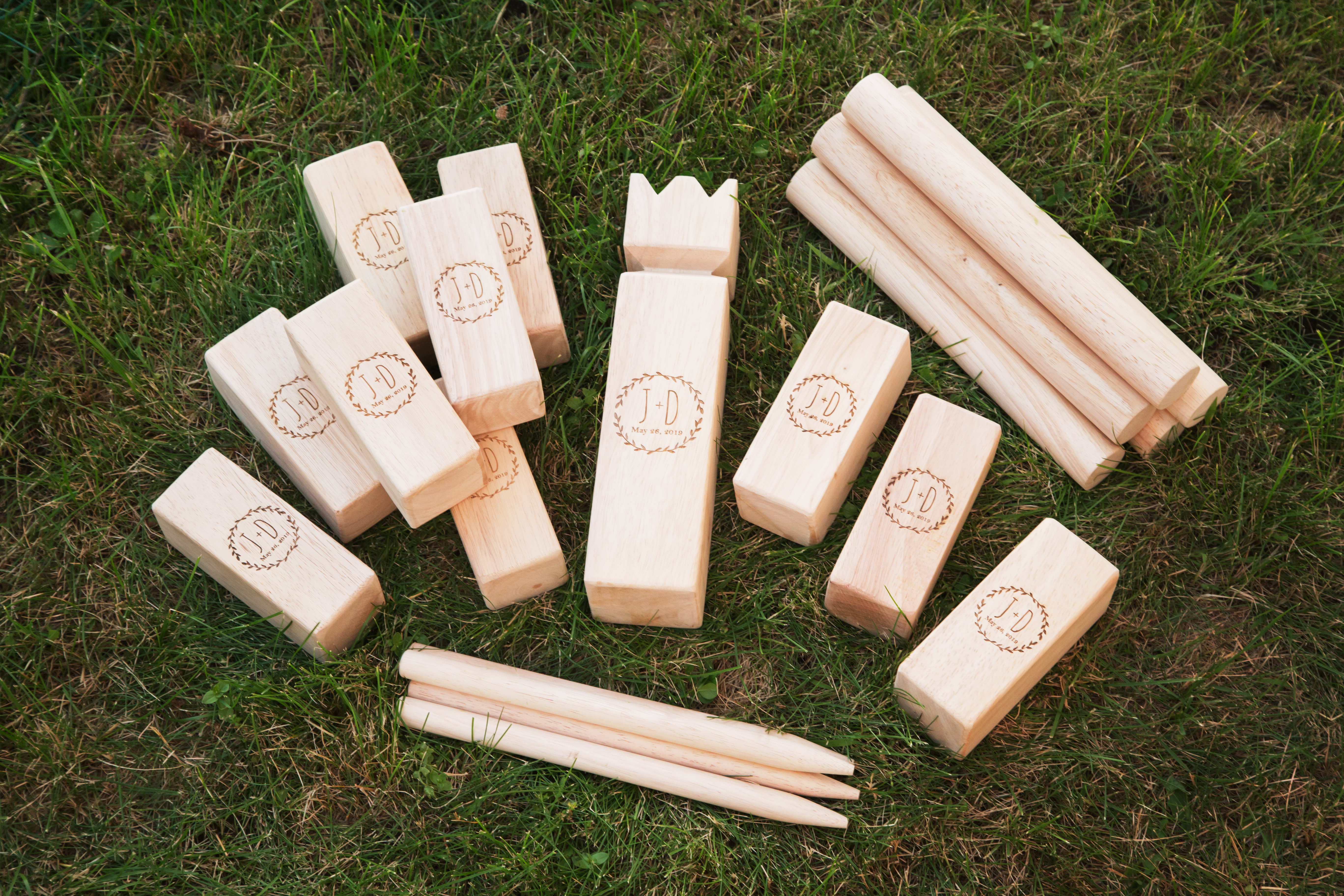 Kubb game on top of grass