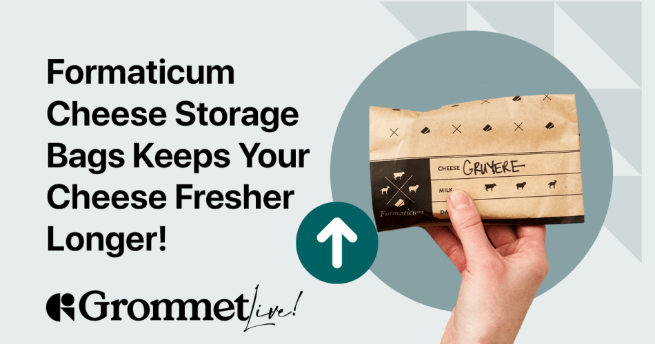 Image displaying a variety of cheeses neatly stored in Formaticum Bags in a refrigerator, demonstrating the bags' ability to maintain cheese freshness and prevent moisture buildup.