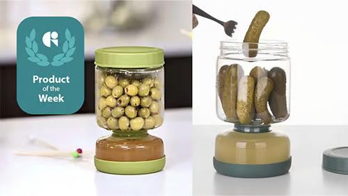 Say goodbye to messy pickle jars with this innovative jar that lets you flip, drain & enjoy!