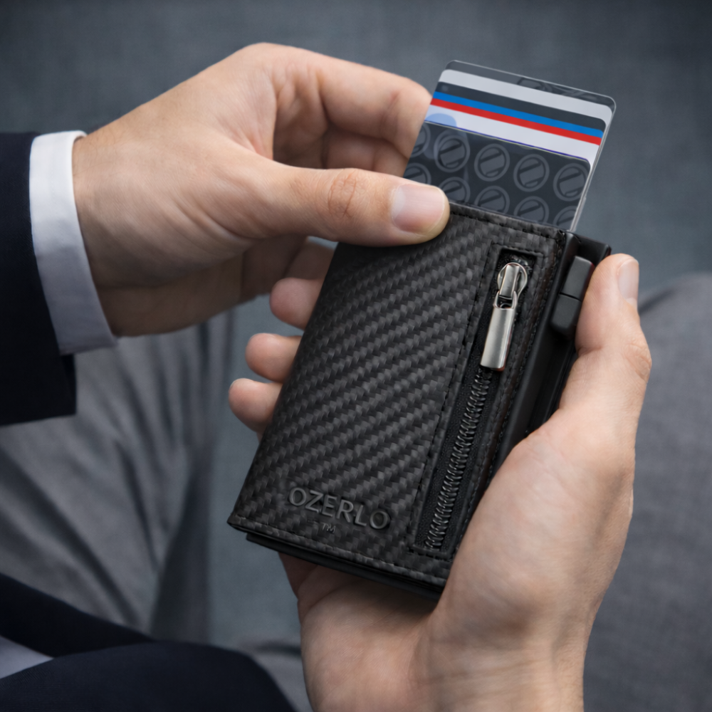 Mens slider wallet for easy credit card access