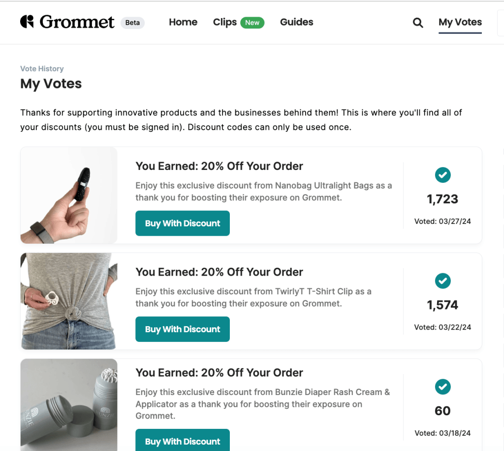 My Votes on Grommet