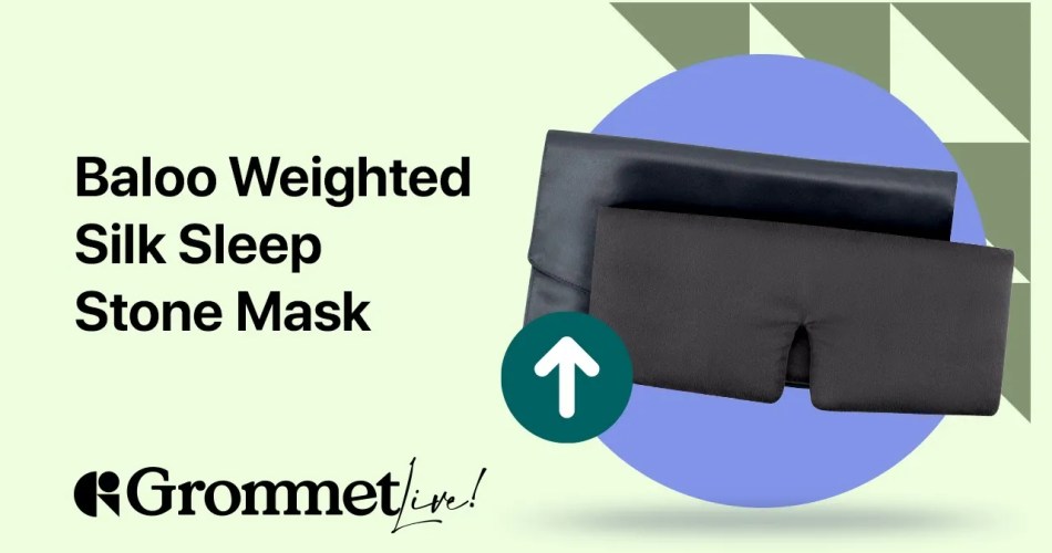 "Banner image showcasing the Baloo Weighted Silk Sleep Stone Mask, highlighting its luxurious mulberry silk material, embedded amethyst and rose quartz crystals for healing, and the evenly distributed weight for deep touch pressure benefits.